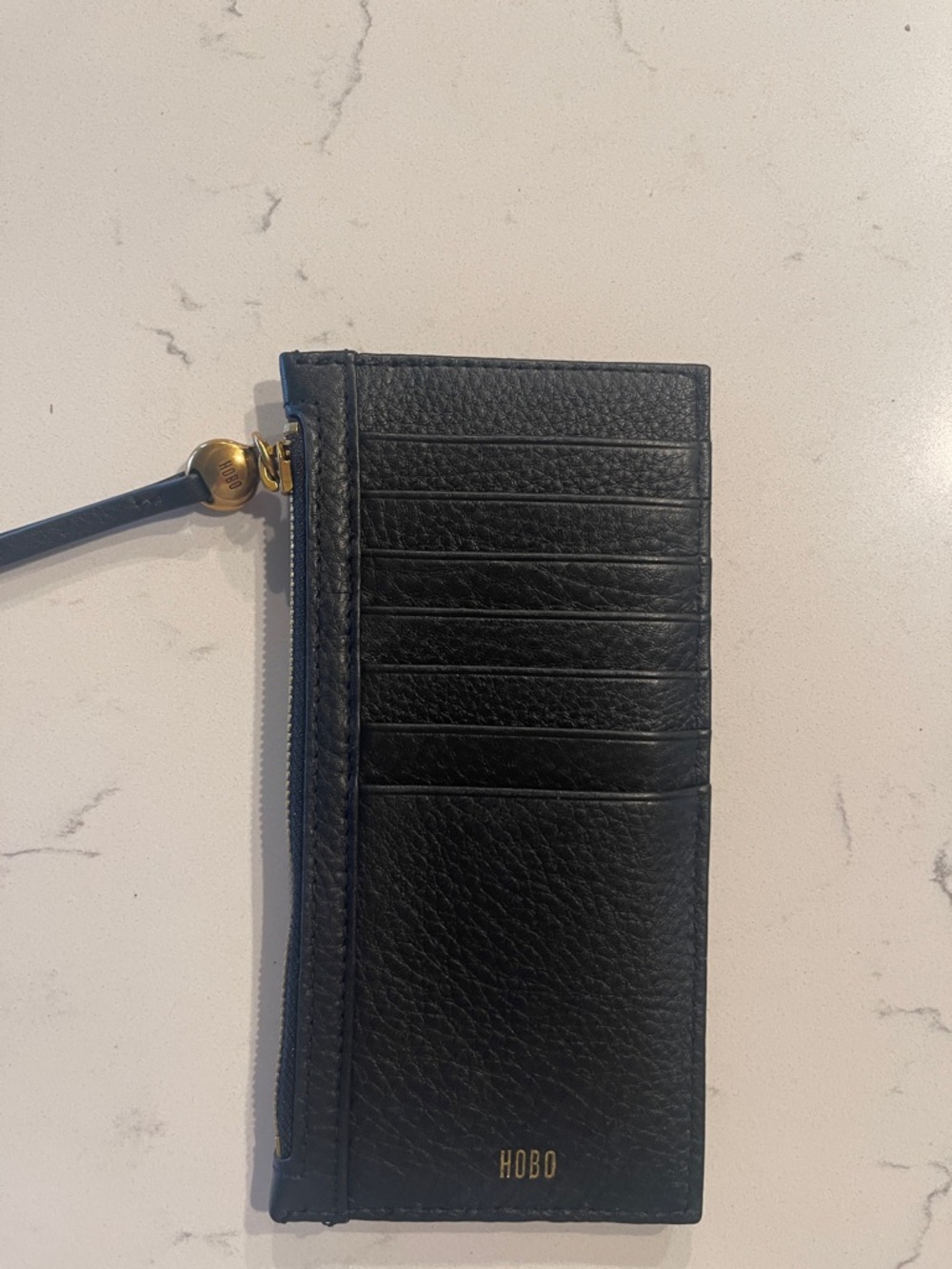 Black Leather Wristlet Card Holder with Tan ID Window